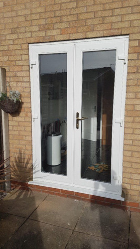White upvc french doors - upvc, open